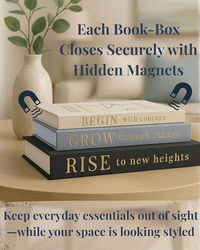 Decorative Books for Home Decor | Elevate your Bookshelf Decor with Coffee Table Books (Fake Books Set of 3) | Faux Books for Decoration | Hollow Book Box with Hidden Storage | Decorative Storage Box