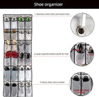Over the Door Shoe Organizer, Hanging Shoe Organizer with 24 Mesh Large Pockets Door Shoe Rack Organizer for Men Women Kids Hanging Shoe Storage Bag.(White