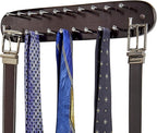 Richards Homewares Tie Rack Wall Mounted - Wood Tie Organizer for Closet 21 Chrome Hooks Storage and Organization Hnager Walnut
