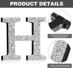 Qunclay 12'' Silver Crystal Diamond Bling Letters Crushed Diamond Decoration Wooden Glitter Letter with Screw and Hooks Rhinestone Gift for Wedding Y2k Mcbling Bedroom Wall Decor (Letter H)