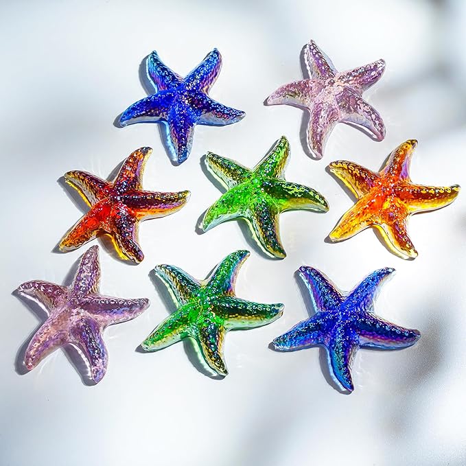 H&D HYALINE & DORA Amber Blown Glass Starfish Figurine Miniature Ocean Animals Collectible Figurine Tiny Glass Starfish for Tables, Desks Home Decor