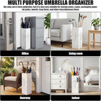 Square Metal Umbrella Holder, Square Free Standing Umbrella Rack Decorative Umbrella Holder Hollow Cutout Pattern Design for Umbrella Cane Entryway Home Office 19.49" X 6.1" X 6.1" (White hollowed out