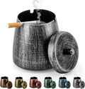 Ashtray for Cigarettes Outdoor, Outdoor Ashtray with Lid for Cigarette, Metal Odorless Windproof Smokeless AshTray for Patio Home Office Tabletop Balcony