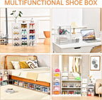 6 Pack Large Shoe Storage Box, Clear Shoe Storage Organizer with Magnetic Door, Stackable,Shoe Containers For Display Sneakers, Easy Assembly, Fit up to US Size 12, Clear