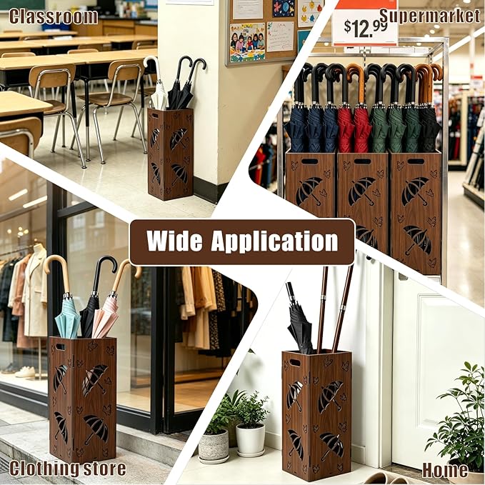 Vintage Umbrella Stand for Entryway, PVC Square Freestanding Umbrella Holder with Removable Water Tray Umbrella Storage Rack for Canes Walking Sticks, Indoor Home, Office, Hotel