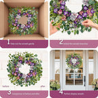 Jobflower Spring Wreaths for Front Door, 24 Inch Purple Summer Wreath Everyday Artificial Wild Flower Wreath for Wedding Home Wall Window Porch Indoor Decor