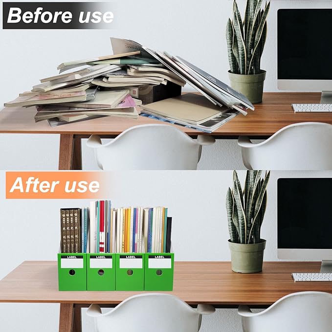 Limitliho Green Cardboard Magazine Holder (2 Pack), Magazine File Holder for Desk, Sturdy Book Bins for Classroom, Vertical File Folder Organizer, 10.6'' H×10.2'' L ×3.5''W Inch Magazine Rack