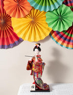 ALAMIYA Home Decoration Asian Japanese Geisha Kimono Doll Collectible Figurine Gift with Paper Fan