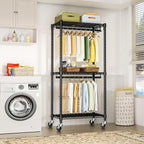FUTASSI P3 Mini Rolling Clothes Rack, Clothing Racks for Hanging Clothes, Heavy Duty Garment Rack with Wheels, Freestanding Portable Closet Rack 23.6'' W x 14'' D x 78.5'' H, Max Load 430 Lbs, Black