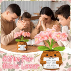 Wavwavw Christian Gift for Women Positive Handmade Crochet Doll with Bible Verse Prayer Card Inspirational Scripture Religious Crochet for Christmas Sunday Group Church(Forget Me Nots)