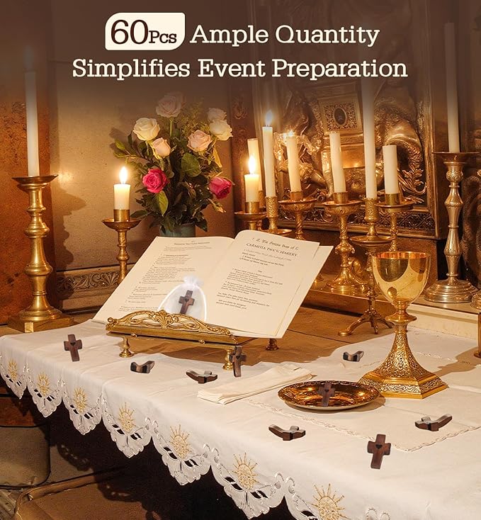 60Pcs Wooden Cross Bulk Worry Cross with Organza Bags Handcrafted Walnut Pocket Cross My Heart Handheld Prayer Cross Anxiety Stress Relief Christian Faith Encouragement Gifts for Church Ministry