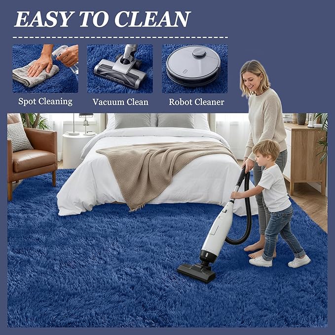 6x9 Area Rugs for Living Room Bedroom: Ultra Soft Fluffy Shag Rug Upgrade Non-Slip Non-Shedding Large Fuzzy Plush Carpet Indoor Floor Carpets for Kids Room Playroom Nursery Dorms Home Decor Blue