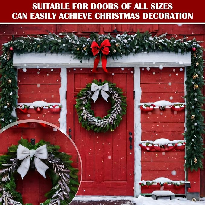 MorningRo 4 Set Large Front Door Garland Hanger Heavy Duty Cast Iron 33 lb Door Garland Hanger Self Adhesive Hook No Nails Screws for Christmas Halloween Decorations(Black)