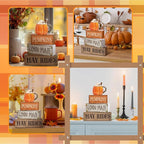 Lineshading 4 Pcs Fall Decorations for Home Fall Cream Cups Table Decor Thanksgiving Tiered Tray Decor Thanksgiving Centerpiece Rustic Cream Cups Block Sign Autumn Decorations for Home Kitchen Shelf