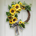20 Inch Sunflower Spring Summer Wreath for Front Door, Artificial Sunflower Wreath with Green Leaves, Modern Farmhouse Wall Wedding Home Indoor Outdoor Decor