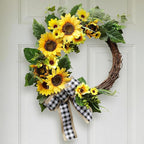 20 Inch Sunflower Spring Summer Wreath for Front Door, Artificial Sunflower Wreath with Green Leaves, Modern Farmhouse Wall Wedding Home Indoor Outdoor Decor