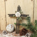 Synovana Wall Cross, Rustic Metal Cross Wall Decor with White Rose, Inspirational Christian Wall Crosses for Home Decor, Crucifix Gift