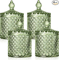 Aoriher 4 Pcs Crystal Glass Candy Jar Set with Lids Home Decorative Storage Jars for Apothecary, Bathroom, Kitchen, and Pantry, Ideal for Cotton Swabs and Jewelry (Large,Green)