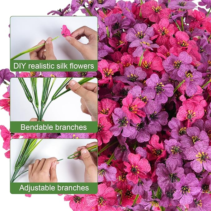 24 Bundles Artificial Flowers for Outdoor Faux Plants for Spring Summer Decoration, UV Resistant Realistic Silk Plastic Fake Flowers Garden Porch Patio Balcony Yard Front Home Decor