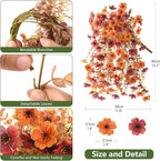 Artificial Faux Mums Fall Flowers for Outdoor Outside Decoration, 2 PCS Fake Silk Daisy Flower Plants Realistic UV Resistant for Home Porch Balcony Patio Autumn Decor (Orange Brown