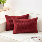 Aegero Pack of 2 Corduroy Decorative Throw Pillow Covers 12x20 Inch Soft Striped Pillow Covers Modern Farmhouse Home Decor for Sofa Living Room Couch Bed（Wine Red）