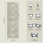 Non-Slip Washable Runner Rug 2x6, Beige & Blue Vintage Design for Hallway, Kitchen, Laundry Room & Bathroom