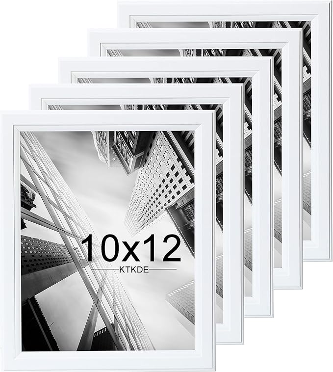 KTKDE 10x12 Picture Frame Set of 5,White Wooden frames, Vertical & Horizontal Wall Hanging for Wall or Tapletop Display,Studio Gallery Photo Frame for Photos, Posters & Art Prints