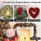 Pink Wreath Hangers for Front Door, 22LB Suction Cup Wearth Hooks for Easter Christmas Decorations, Reusable Wreath Door Hanger for Glass Window Indoor Outdoor, Strong Garland Hangers for Door Frame