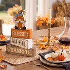 Lineshading 4 Pcs Wooden Farmhouse Tabletop Decor Rustic Home Tiered Tray Decor Decorative Farmhouse Table Decoration Home Block Signs Gift(Blessed Gnome)