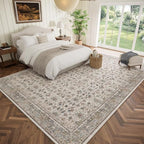 Washable 9x12 Area Rugs for Living Room, Boho Non-Slip Vintage Distress Lager Rugs for Bedroom Dining Room Nursery Office, 0.3" Neutral Oriental Throw Thin Carpet, Cream/Blue/Orange/Multi