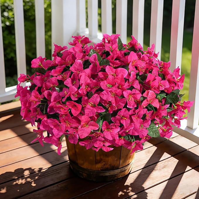Bougainvillea Artificial Flowers Faux Plants for Outdoors Spring Porch Decor, 4 Bundles UV Resistant Outdoor Fake Bougainvillea Realistic Silk Outside Flowers for Patio Window Planters Garden Home