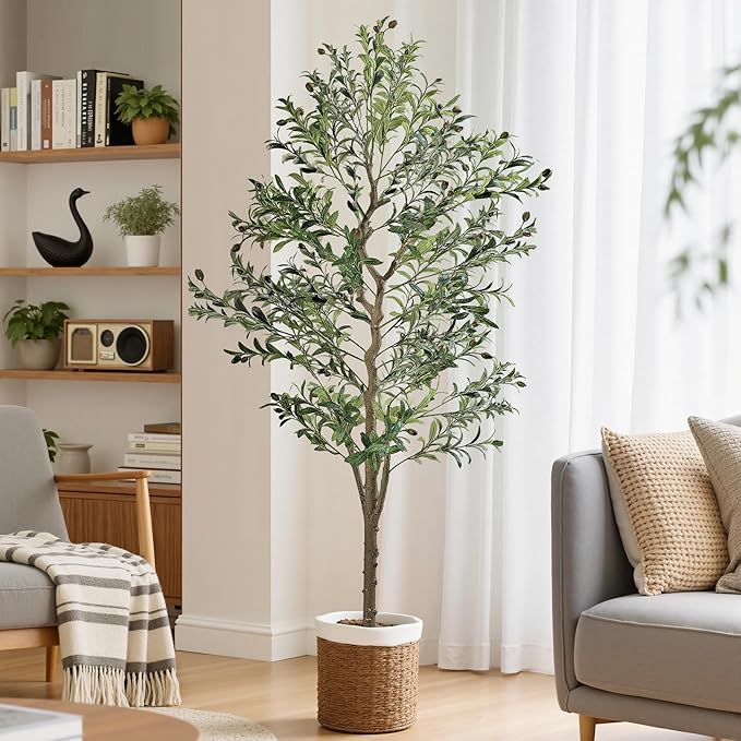 VECELO Artificial Olive Tree 5FT(61inch), Faux Olive Trees in Pot, Tall Fake Plant with Silk Leaves, Realistic Fruits and Dried Moss for Indoor Home Office Decor
