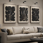 Framed Textured Wood 3D Wall Art for Living Room, Large Boho Floral Black and Beige Artwork for Walls, 3 Piece Abstract Bohemian Flower Wood 3D Art for Office Bedroom Hallway Wall decor, 24x36 Inch