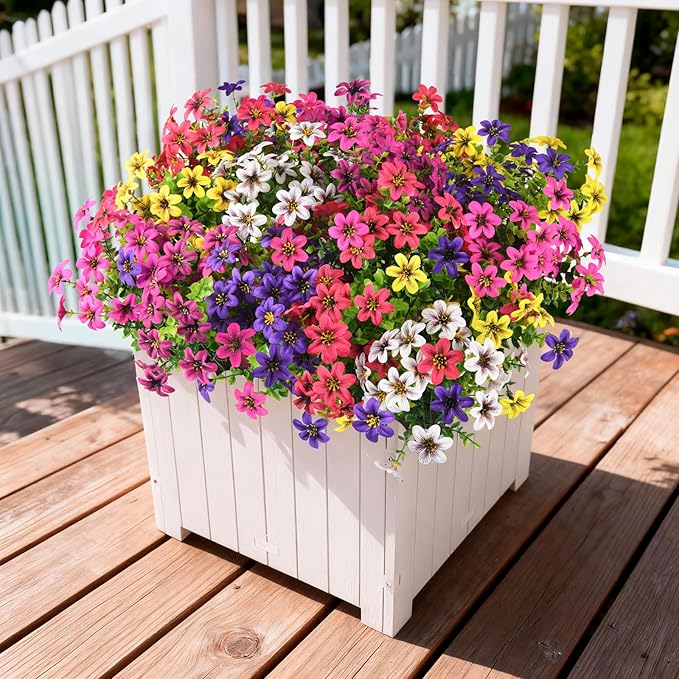 Artificial Flowers for Outdoor Faux Flower Spring Decoration, 12 Bundles Fake Plants Silk Daisy Bulk UV Resistant Realistic for Outside Porch Patio Balcony Planter Yard Garden Home Decor(Mixed 2)