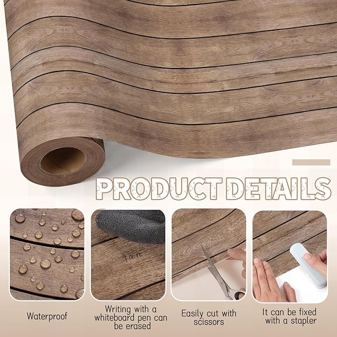 Hahafelt 1.3x39 ft Fabric Bulletin Board Roll Wood Grain Bulletin Board Brown Non-Woven Reusable Waterproof Erasable Wrinkle Resistant Fabric Roll for Background Decor DIY Craft