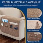 Remote Control Holder for Armchair, Couch Caddy Organizer TV Remote Holder for Recliner Couch With 6 Pockets, Non-Slip Arm Chair Caddy Bedside Table Organizer for Magazine, Tablet, Phone (Beige)