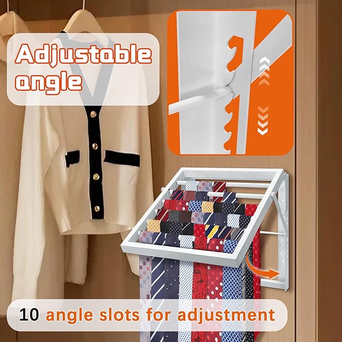 Tie Organizer for Men, Tie Organizer up to 54 Ties, Metal Tie Racks for Men Closet, Tie Holders for Closet, Tie Rack Wall Mounted, Suitable for Ties, Scarves and Belts Organization (White)