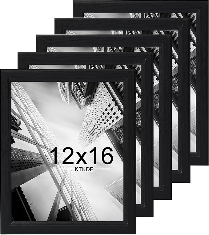 KTKDE 12x16 Picture Frame Set of 5,black Wooden frames, Vertical & Horizontal Wall Hanging for Wall Display,Studio Gallery Photo Frame for Photos, Posters & Art Prints