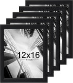 KTKDE 12x16 Picture Frame Set of 5,black Wooden frames, Vertical & Horizontal Wall Hanging for Wall Display,Studio Gallery Photo Frame for Photos, Posters & Art Prints