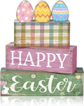 Lineshading 4 Pcs Easter Table Decoration Wooden Pastel Eggs - No Assembly Required Reusable Happy Easter Tiered Tray Decor, Perfect for Home Kitchen Party Farmhouse Centerpieces & Holy Week Gift