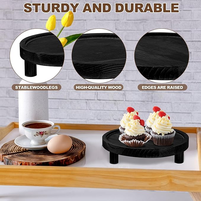 6PCS Wooden Risers for Display Wood Cake Stand for Party Round Food Risers for Buffet Wooden Holder Rustic Riser for Decor Tiered Tray Decor Home Kitchen (Black, 6 PCS (8”, 6”, 5”))
