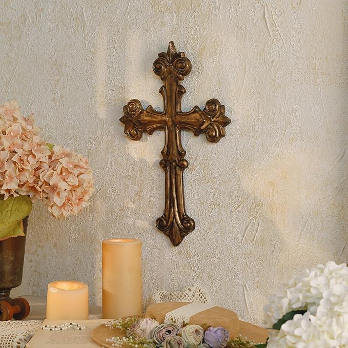 NIKKY HOME Vintage Wall Cross, Polyresin Cross Wall Decor, Decorative Wall Cross for Christian Home Decor Religious First Communion Church Decoration Spiritual Religious Gifts