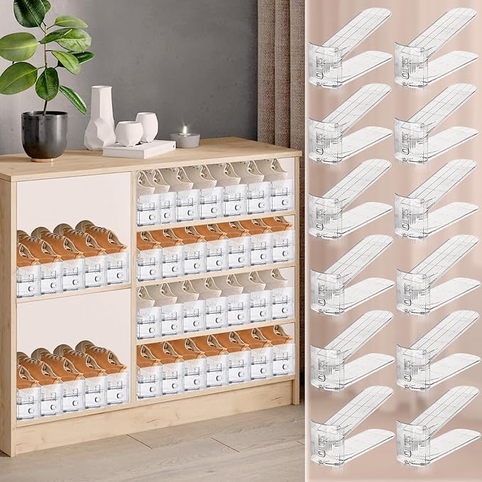 Shoe Slots Organizer for Closet,16 Pack Shoe Stacker Shoe Rack Organizer for Closet Space Saver Storage Shoe Holder Organization(Transparent)