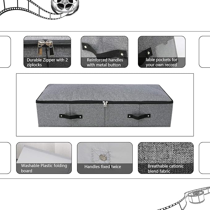 Omygarden Under Bed Storage Bins with Lids, Closet Organizers, Foldable Under-bed Storage Baskets for Sheets, Clothes, Quilts, Sweaters, Wrapping Paper, 35x16.5x7inch, Black Gray, 1PCS
