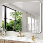BONEWEI White Bathroom Mirror,36x48 inch Wall Mirror for Bathroom Wall Mounted,Rectangle Mirror for Bathroom Over Sink,Modern Frame Round Corner for Living Room,Bedroom Entryway,Horizontal/Vertical
