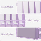 SUPEASY Desk Organizers Metal Desk Magazine File Holder with 5 Vertical Compartments Rack File Organizer for Office Desktop, Classroom, Home Workspace, Purple
