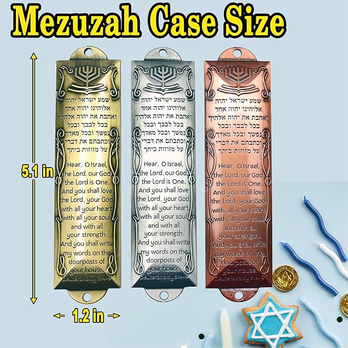 3 Pack Mezuzah with Scroll for Door - Jewish Mezuzah for Door Metal Cases with English and Hebrew Blessing for House Warming Hanukkah Gift (Antique Gold Silver Bronze)