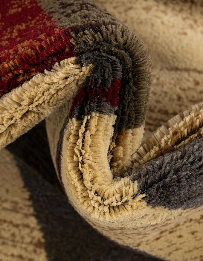 Unique Loom Barista Collection Area Rug - Ngada (7' 1" Octagon, Beige/Red)