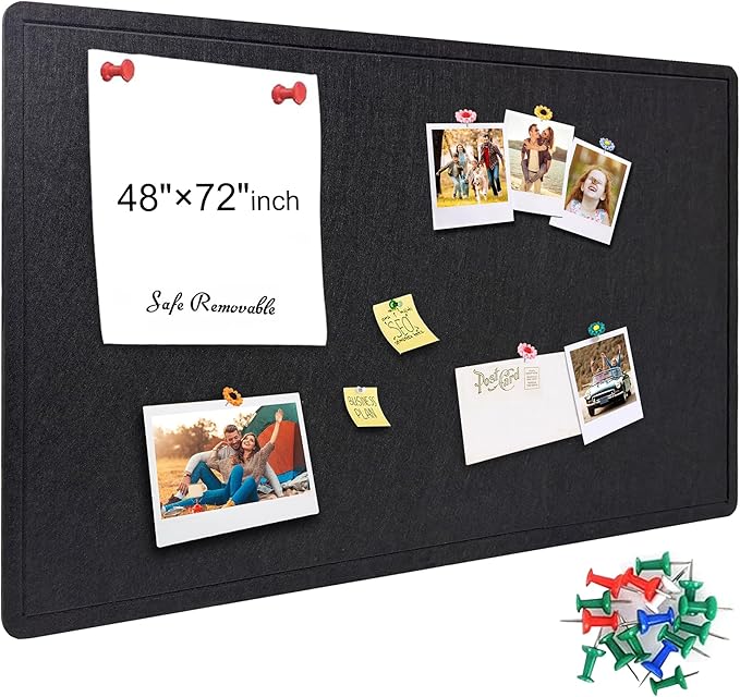Large Bulletin Board - Foldable 72x48 Inches Cork Board Alternative with 20 Push Pins and 237 Pcs Glitter Letters, 6' x 4' Self-Adhesive Felt Bulletin Board for Wall, Home Office Decor