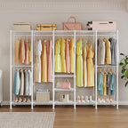 H5 Extra Large Heavy Duty Clothes Rack, Wire Garment Rack, Freestanding Clothing Rack for Hanging Clothes, Wardrobe Closet with Adjustable Shelf, 93.3" Wx15.7 Dx75.4 H, White, Load 1400 lbs